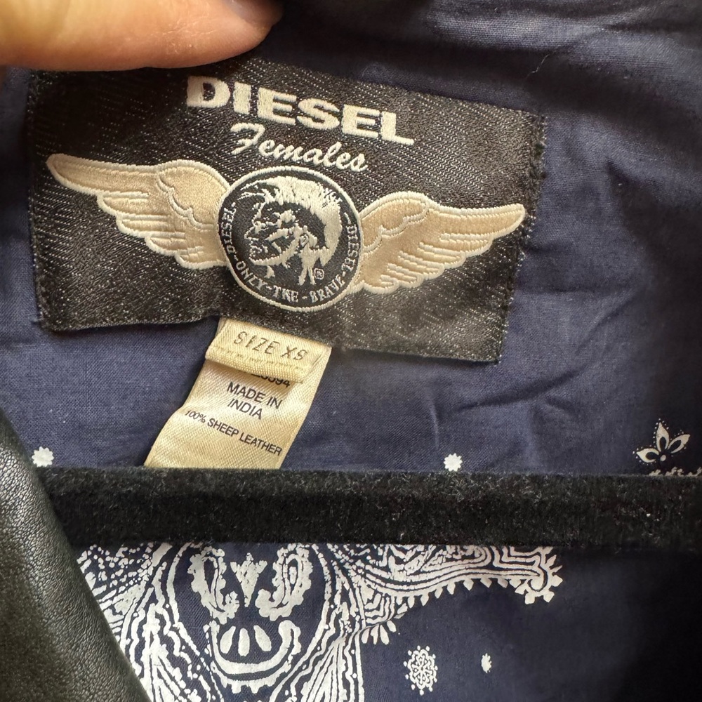 Diesel Distressed Black Leather Jacket for Women - Picture 2 of 7